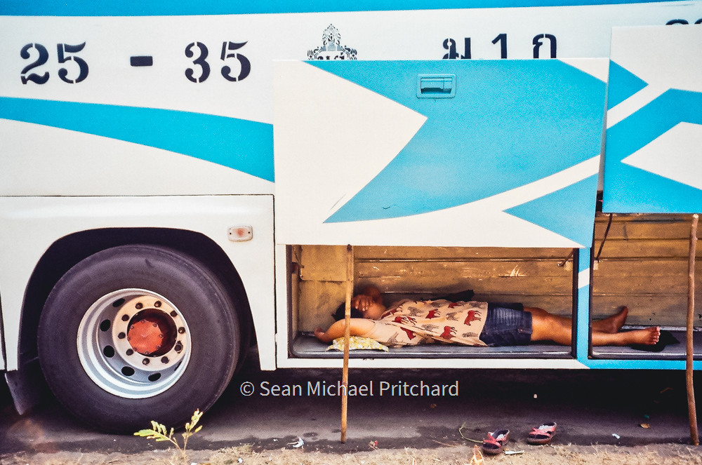 sean pritchard man sleeping bus