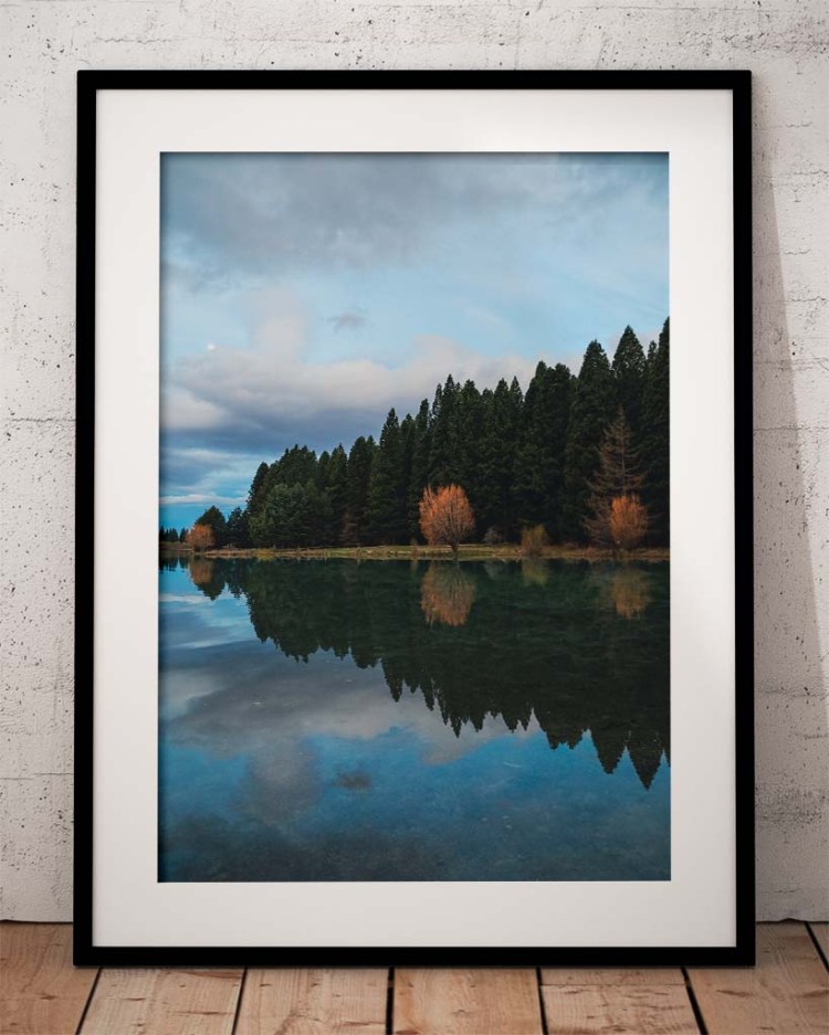 autumn trees reflecting on calm lake