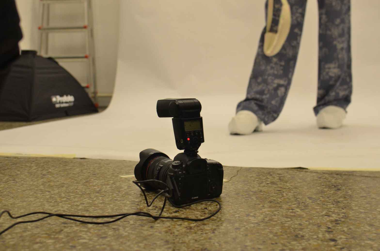 camera with flash in the studio