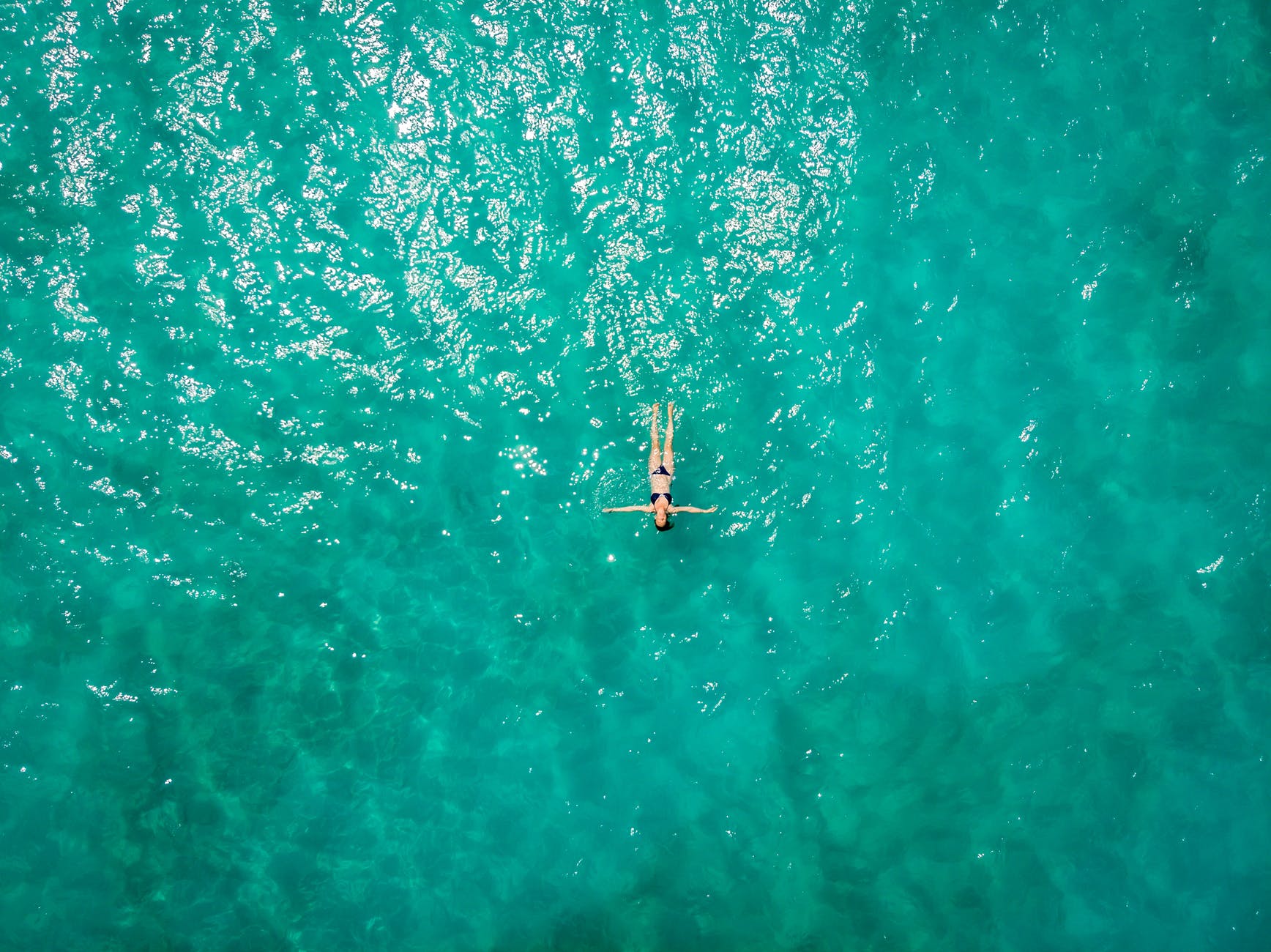 aerial view of person in body of water taken on UAV camera for video shooting